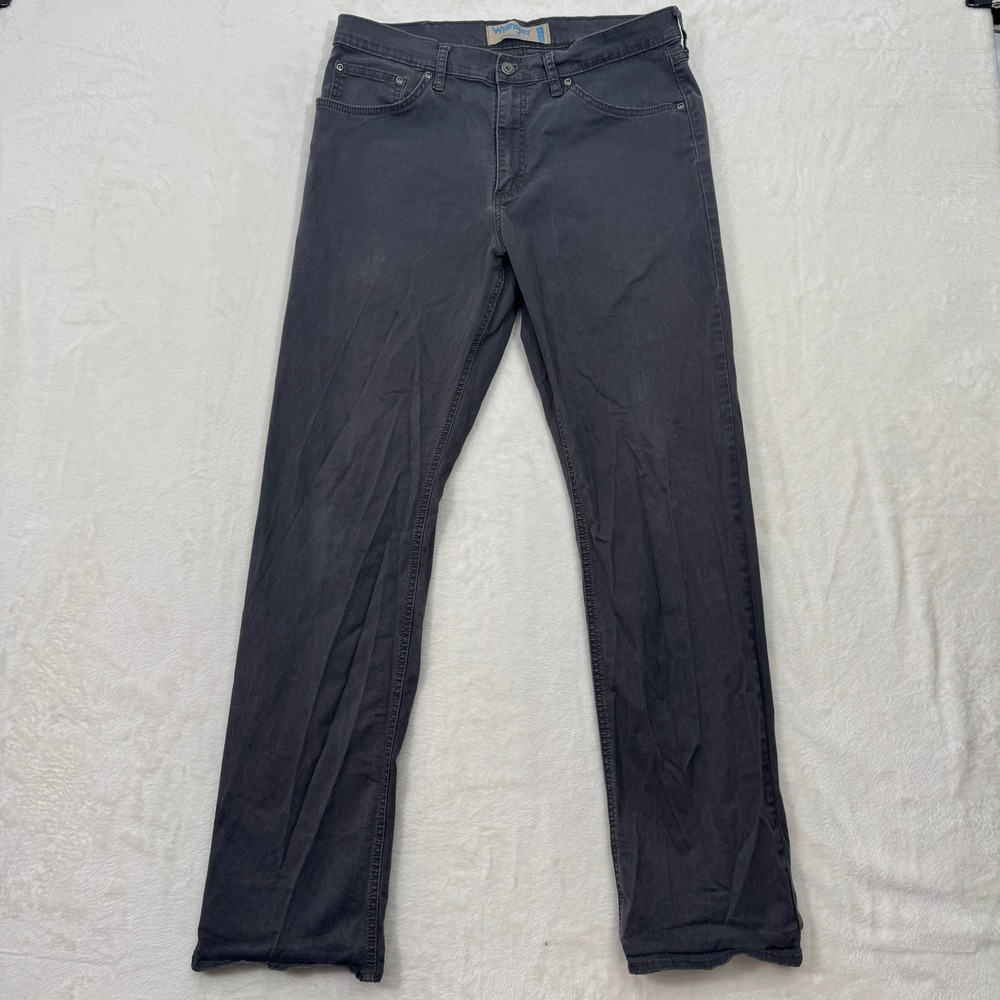 Wrangler Pants Mens 32x32 Grey Straight Fit Flex Cotton Blend 5-Pocket Casual